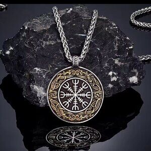 Vegvisir Compass Viking Rune Pendant - Two Tone Stainless Steel #1528